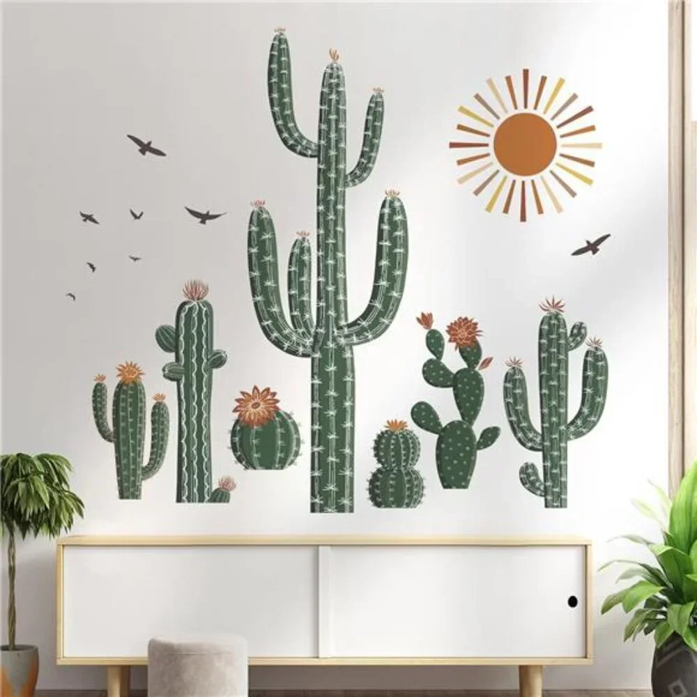 Boho Cactus Wall Stickers Tropical Green Plants Peel and Stick Wall Art Decals